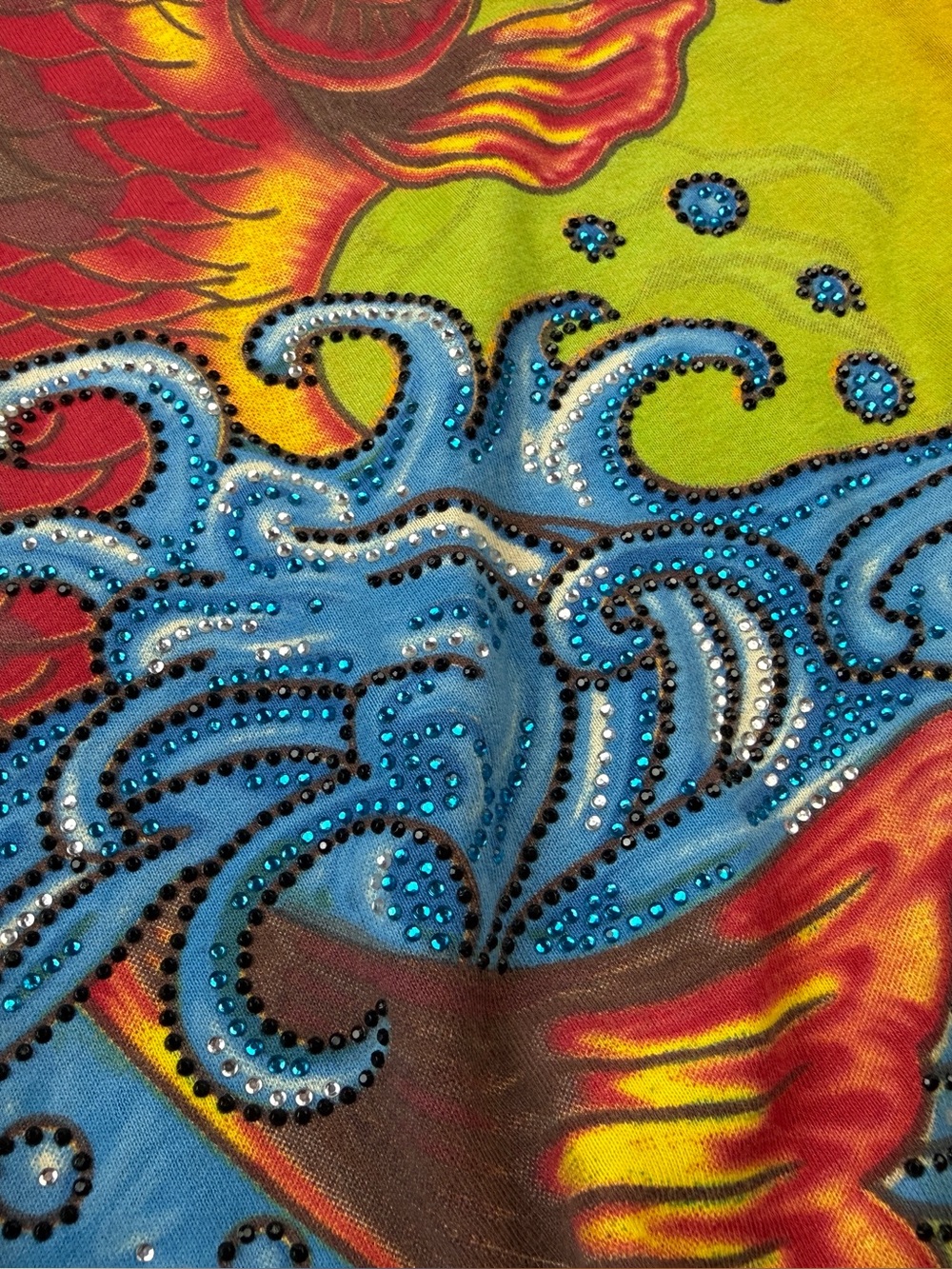 ED HARDY TATTOO SHEER MESH SLEEVE~KOI FISH~YELLOW COTTON SHIRT TOP USA Small - Picture 6 of 9